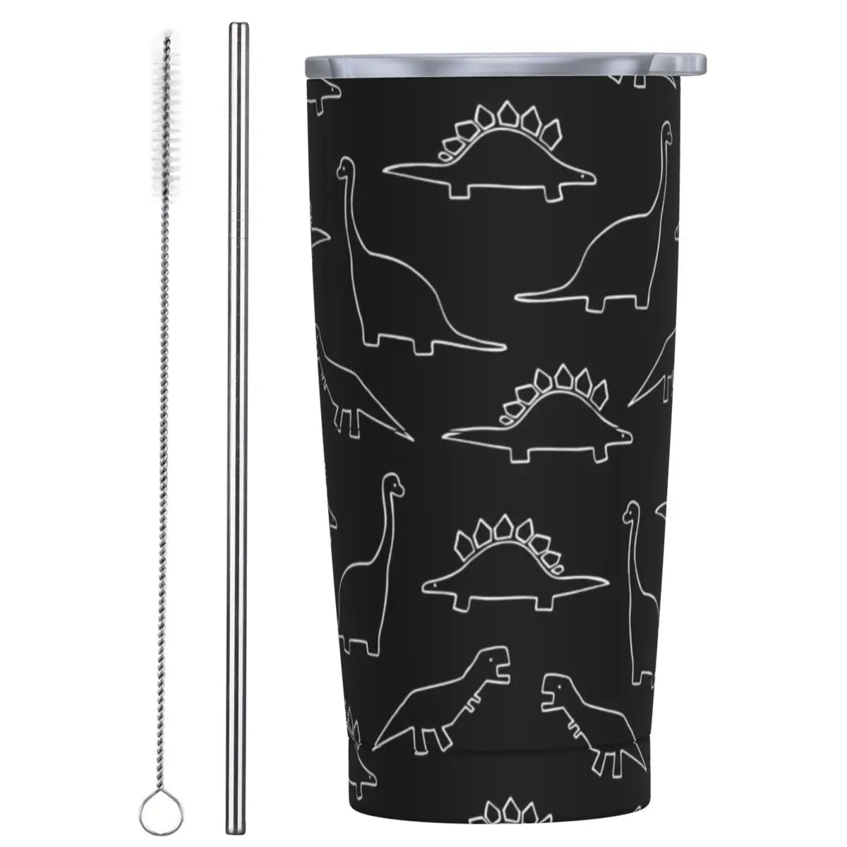 Stainless Steel Tumbler Dinosaur Silhouette Mugs Cup With Straws Animal Beach Cold Drink Water Bottle Insulated Thermal Mug