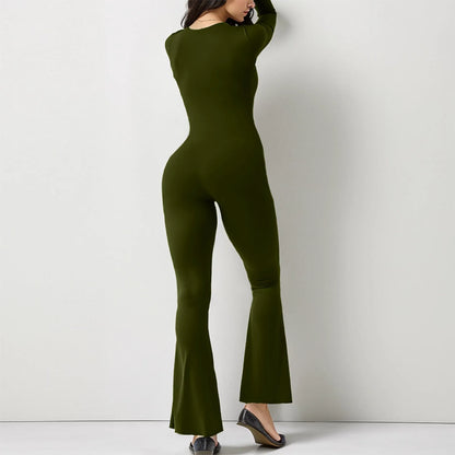 New Popular Women Wide Leg Yoga Bodysuit Outfit One Piece Gym Fitness High Quality Sport Long Sleeve Plus Size Jumpsuit