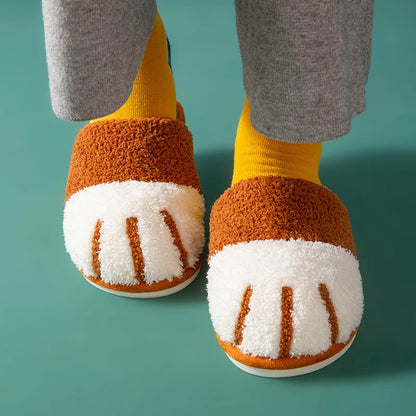 New Women's Winter Plush Slippers Cute Cat Paw Design Slippers Home Bedroom Indoor Shoes Men's Warm Comfortable Cotton Slippers