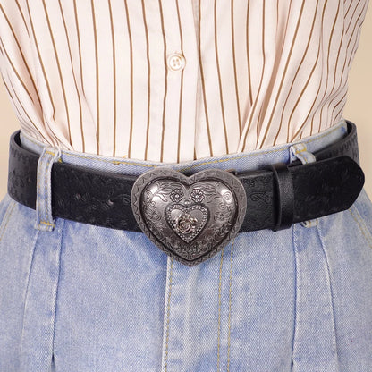 Heart Shaped Women's Casual Belt, Retro Embossed Carved Women's Belt, Dress, Jeans, Suit, Shirt Decoration