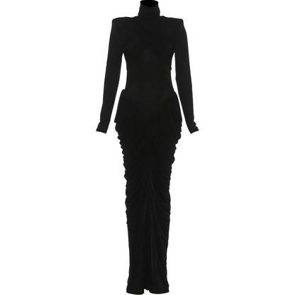 Weird Puss Autumn New Style Maxi Dress Women Turtleneck Full Sleeve Backless Skinny Stretch  Prom Party Ruched Elegant Vestidos