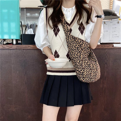 Women's Shoulder Bags Leopard Print Flower Fashionable Trendy Canvas Cross Bags Large Capacity Portable Shopping Shoulder Bags