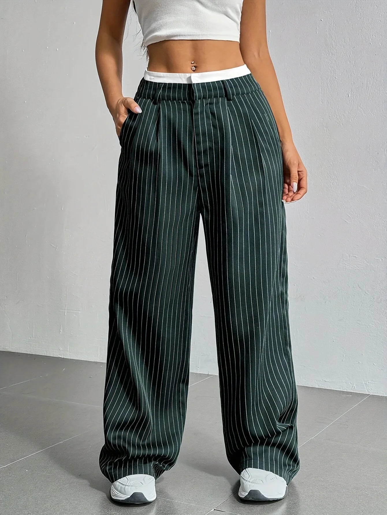 Fashion Pants Women's Stripe Straight Pants 2024 Autumn Winter High Waisted Casual Suit Pants Office Lady Women Trousers Bottoms