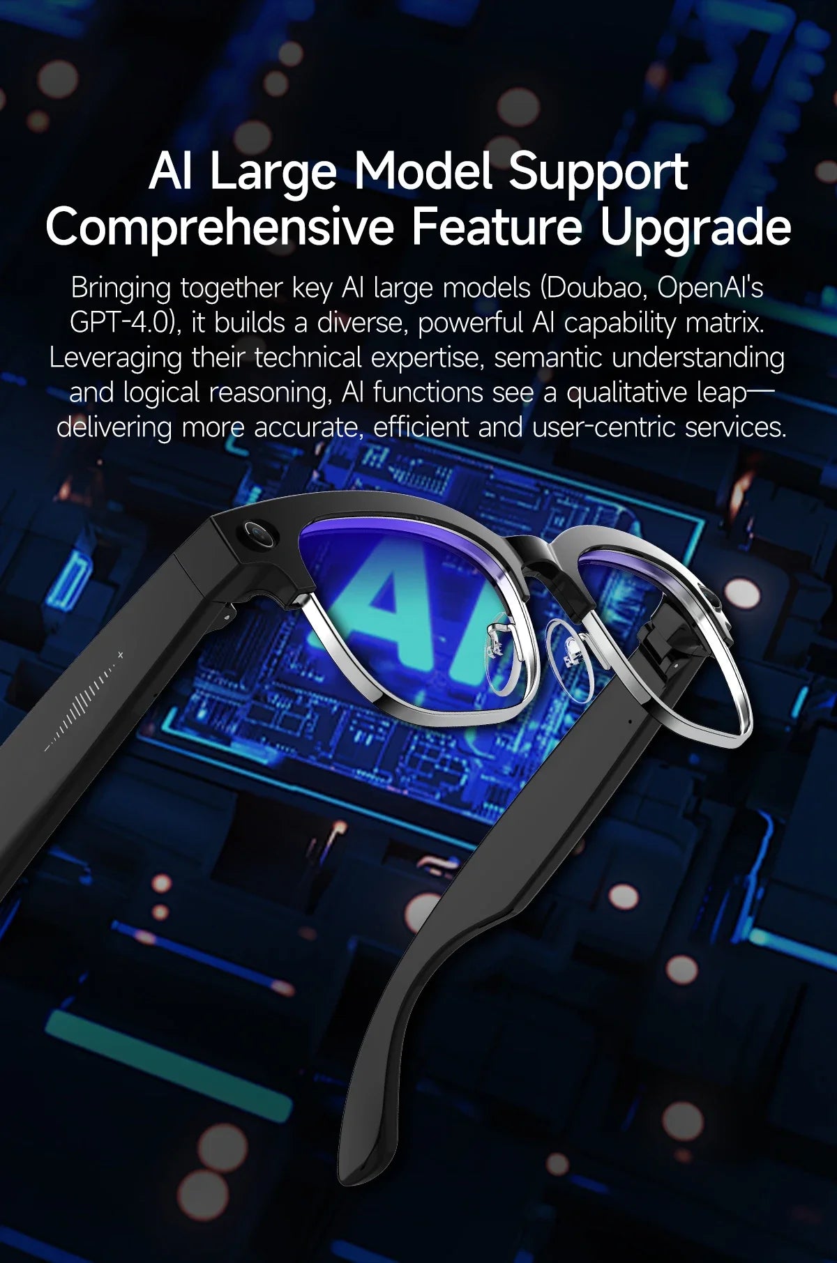 New 1200P HD Smart Glasses With 800W Ultra-Wide Camera Video Recording 4GB AI Photo Recognition Bluetooth Call Translation Voice