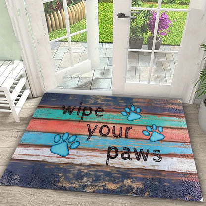 Barbershop Theme Door Mat Wood Grain Barber Pole Scissors Pattern Washable Entrance Mat Salon Living Room Decor Rug