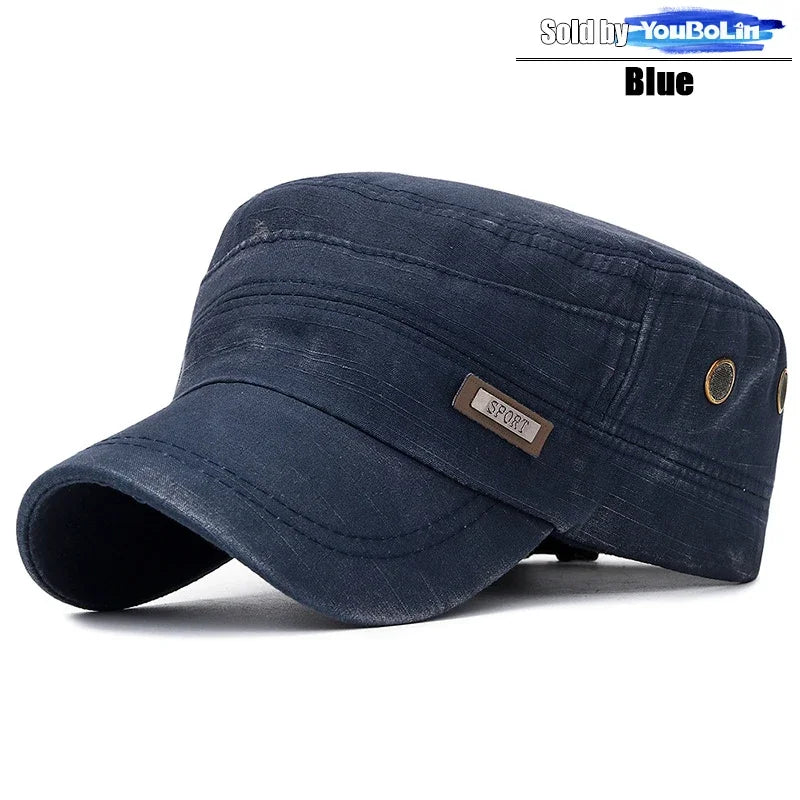 Cotton Perforated Breathable Military Academy Cadet Flat Cap Sun Hat Trucker Caps Dad Hats