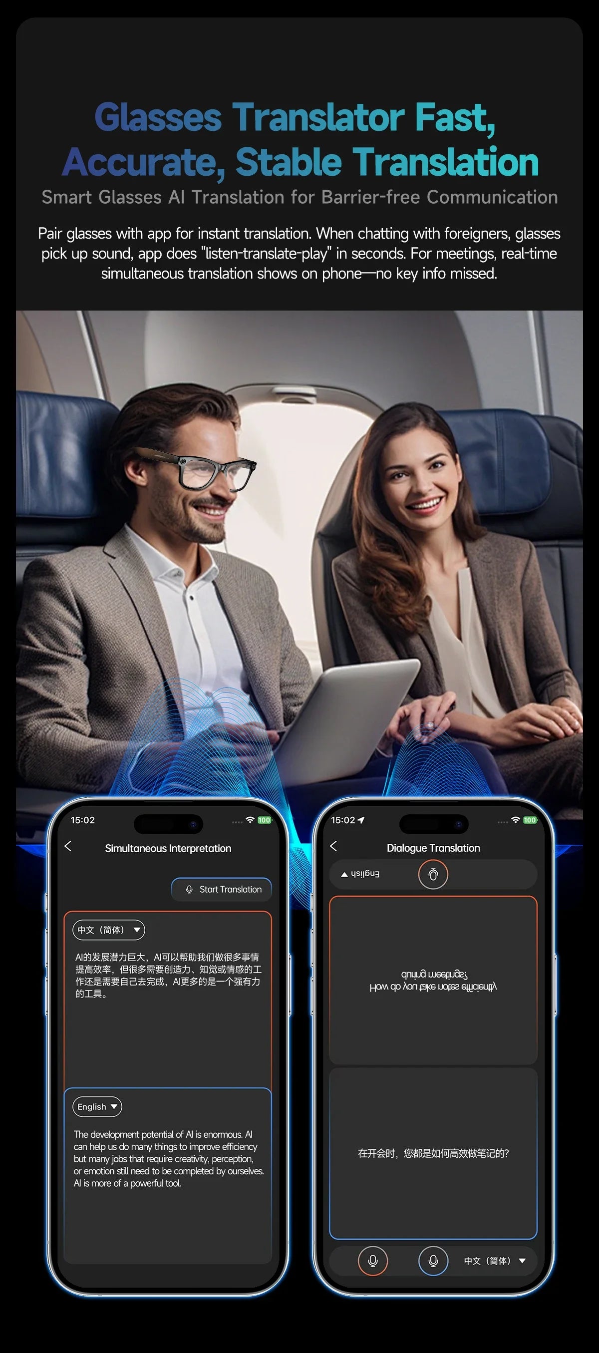 8MP HD Camera Smart Glasses Color-Changing AI Real-time Translation BT Call Music Play Photo Video Record Sunglasses Men Women