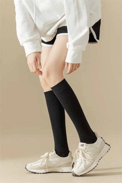 New Women Knee High Toe Socks Soft Lady Girls Breathable Comfortable Solid Color Cute Long Sock For Women