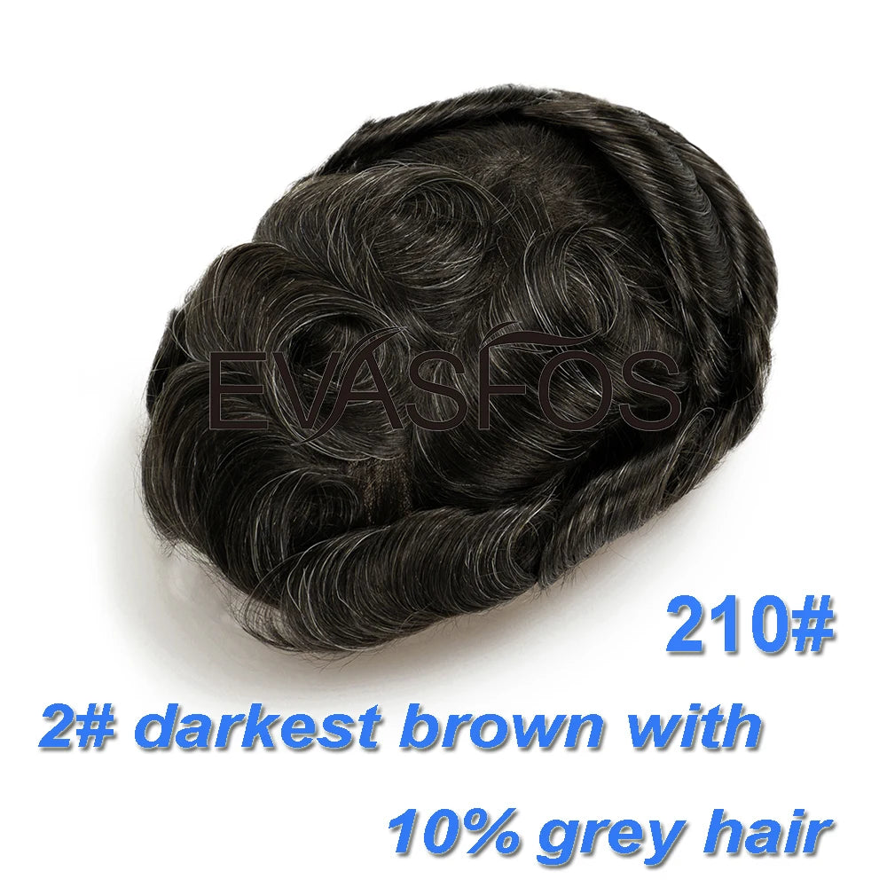 EVASFOS 0.02-0.04mm Super Thin Skin Men's Toupee Natural European Human Hair Male Wig Prosthesis Hair System For Men