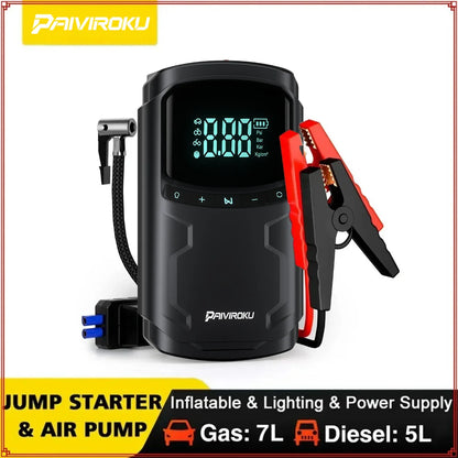 Car Jump Starter with Air Compressor Peak 5000A Auto Battery Booster 150PSI Air Pump Portable Power Bank Tire Inflator Lighting