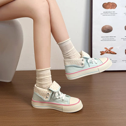 New High Help Canvas Shoes Dots Women's Casual Shoes Woman Vulcanize Sneakers Comfortable Sport Walking Platform Flats Shoes 015