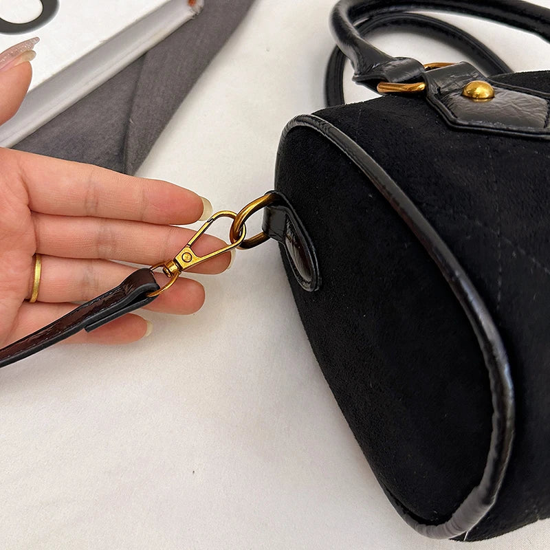 Vintage Brown PU Leather Boston Bag Women's Lightweight Small Crossbody Bag Luxury Designer Handbag Shoulder Bags for Phone