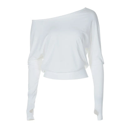 Sexy Elegant Long Sleeves Top Irregular One Shoulder Women Tops T Shirt Birthday Party Club Date Casual Office Clothes