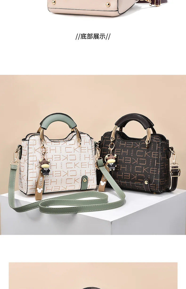 New with Printed Letters Women Square Handbag Messenger Bags with Pendant Office Ladies Bags Female Crossbody Shoulder Bags