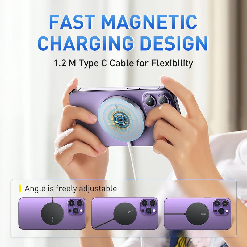 Baseus 15W Magnetic Wireless Chargers Qi Qi2 Wireless Charger Fast Charging Pad for iPhone 17 16 15 14 Mini Phone Charger Quick
