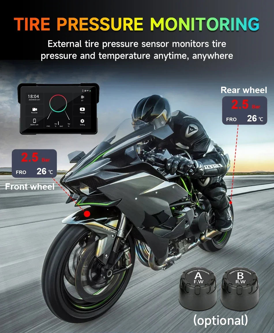 Jansite 7 inch 2K Motorcycle Upgrade Module DVR Navigation GPS Wireless CarPlay Waterproof IPX7 TPMS Portable Smart Display Cam