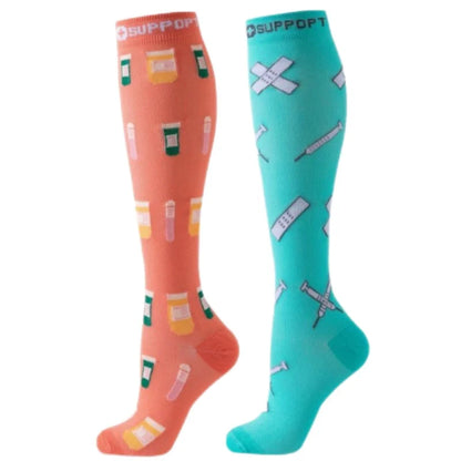 2Pairs New Cat Compression Socks Knee High 20-30 Mmhg Fit Medical Edema Diabetes Varicose Veins Running Compression Sports Socks