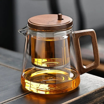 Creative Tea separation Glass Teapot 650ML Heat Resistant Lazy Kungfu Drip Teapot Transparent Press Control