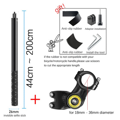 Motorcycle Bike Panoramic Monopod Bicycle Hidden Selfie Stick for GoPro Max Her 11 10 9 One DJI Insta360 Action Camera Accessory