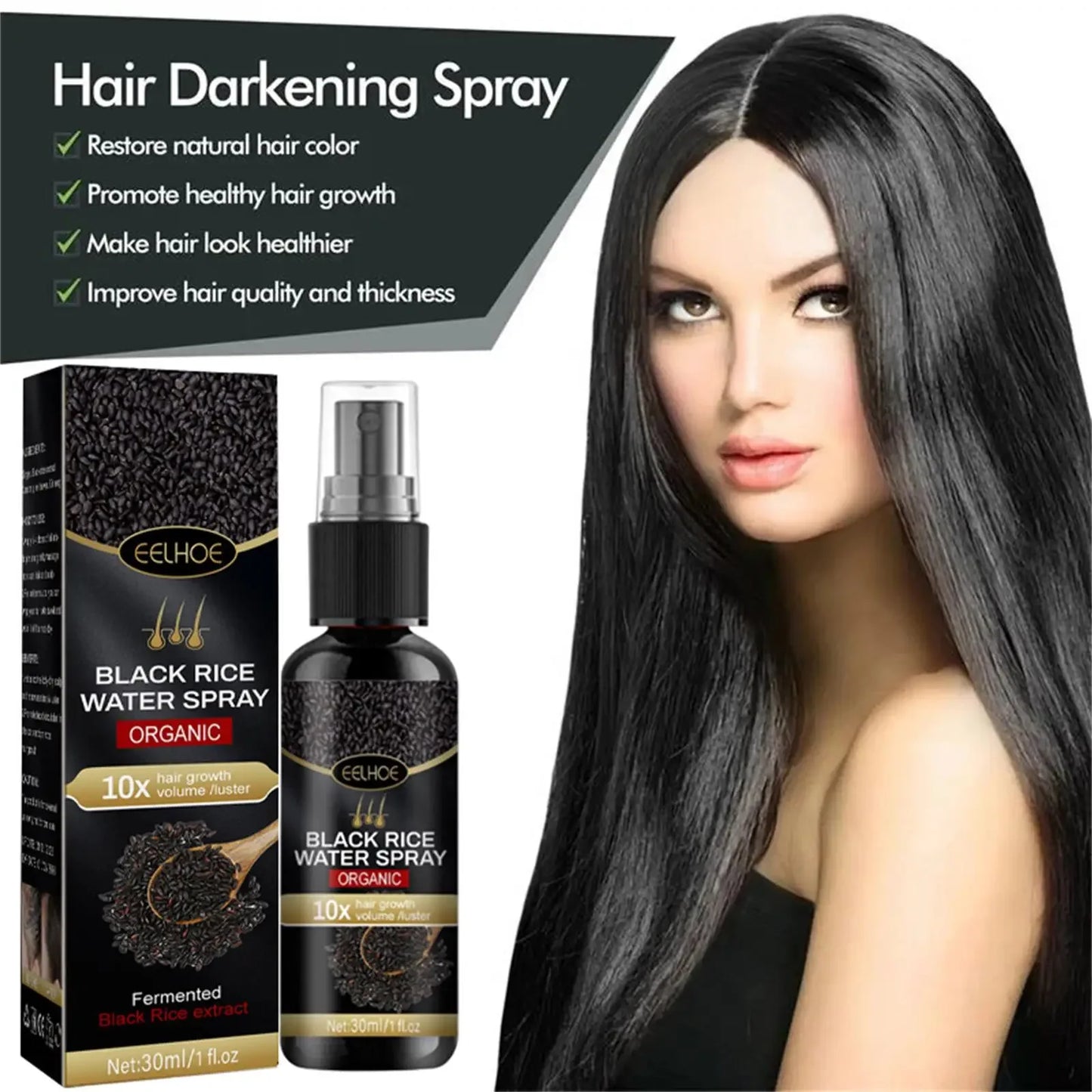 Gray White Hair Treatment Serum White To Black Repair Natural Color Black Rice Nourish Spray Anti Loss Hair High Quality Product