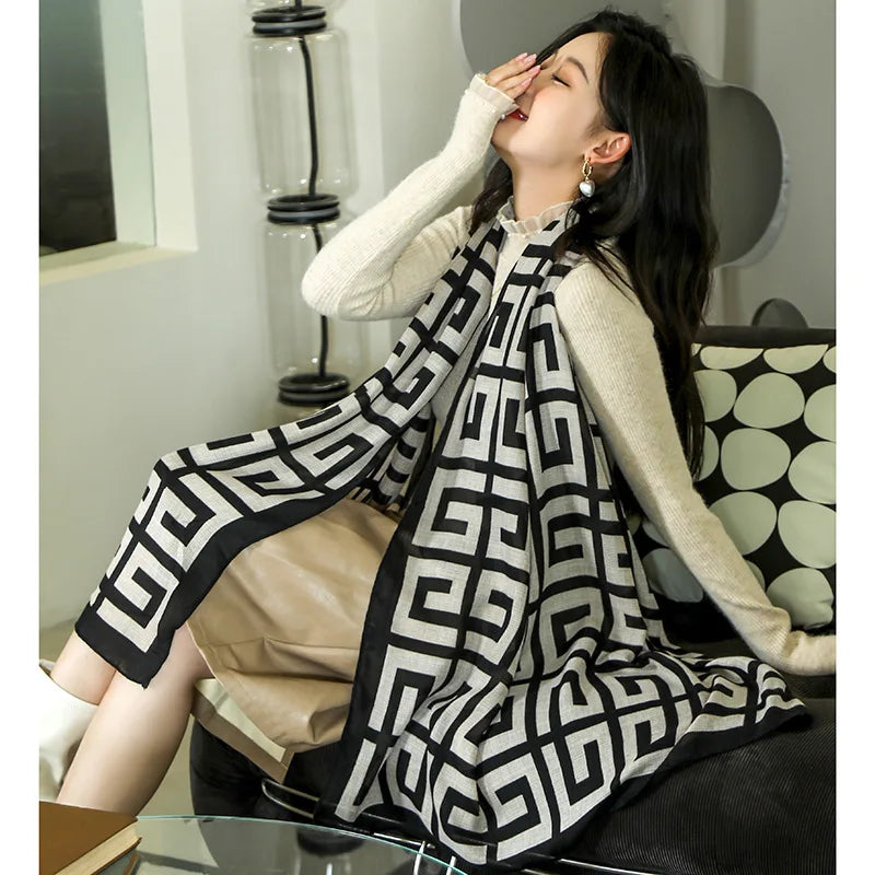 Autumn and Winter Scarf Large Size Cotton and Hemp Women's Cold proof Outdoor Versatile Warm Fashion Korean Edition Fashion Scar
