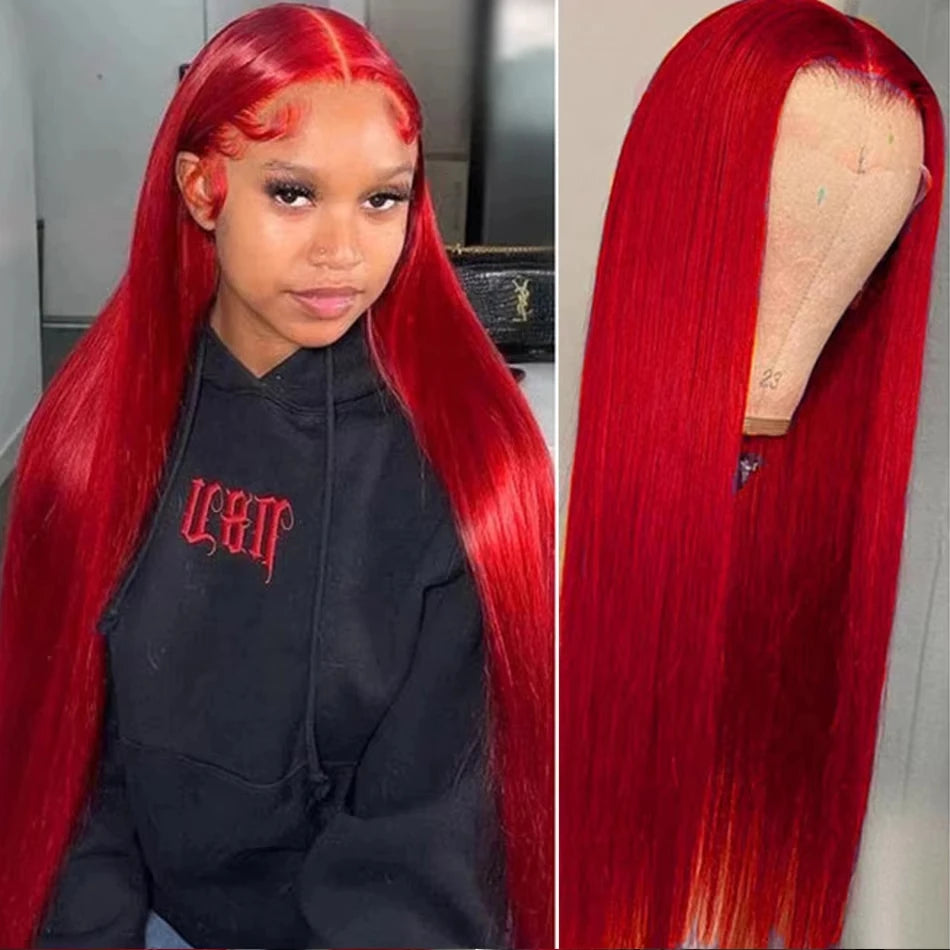 20-40 Inch 13x6 Straight Lace Frontal Wigs Hot Red Front Human Hair Wig Bond Straight Lace Front Human Hair Wigs For Women