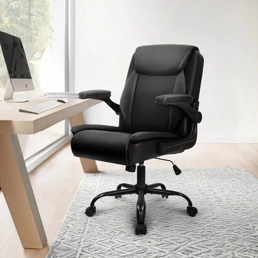 Ergonomic Mid-Back Leather Office Chair with Adjustable Armrests and Wheels for Computer Desk and Gaming