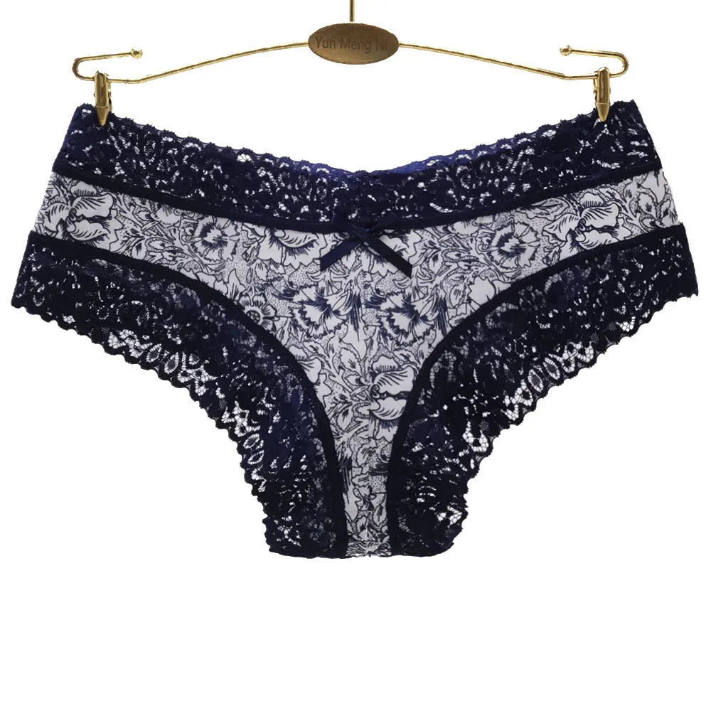 Sexy Lace Women Panties Cotton Underwear Girls Bow Briefs New Ladies Bikini 5 Pcs/set