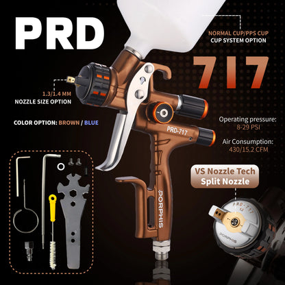 Original PORPHIS PRD-717 VS Split-Nozzle Airbrush Paint Spray Gun Automotive Professional Power Tools For clear coat Car Paint