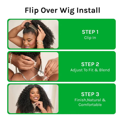 Water Wave Glueless Wigs Wear And Go 3 IN 1 Half Wigs Human Hair 200% Density Machine Made Clip-in Wigs With Drawstring Seamless