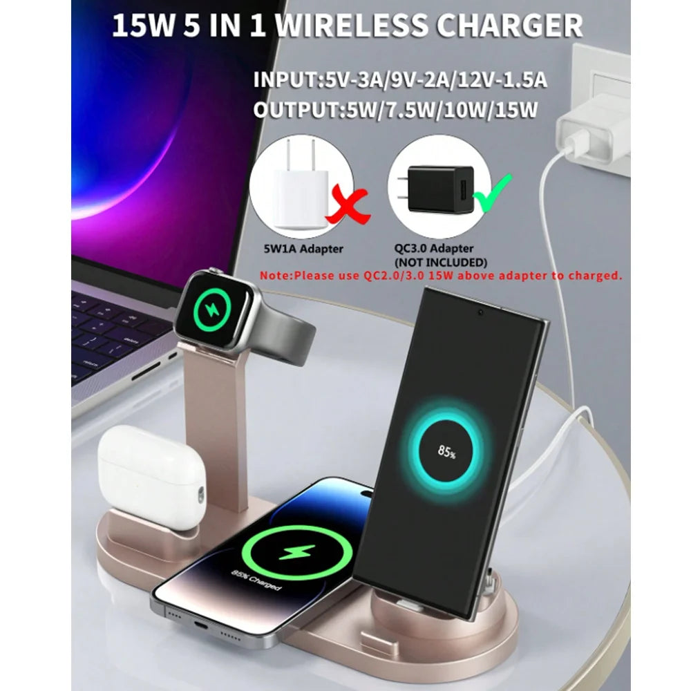 30W 7 in 1 Wireless Charger Stand Pad For iPhone 17- 11 XR Apple Watch Airpods Pro iWatch 8 7 6 Fast Charging Dock Station