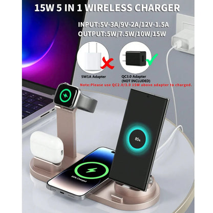 30W 7 in 1 Wireless Charger Stand Pad For iPhone 17- 11 XR Apple Watch Airpods Pro iWatch 8 7 6 Fast Charging Dock Station