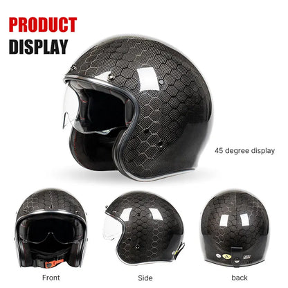 DOT Approved 12K Carbon Fiber Open Face Helmet with Visor Motorcycle Helmet Cascos Para Motos 3K 12K Jet Helmets Four Seasons
