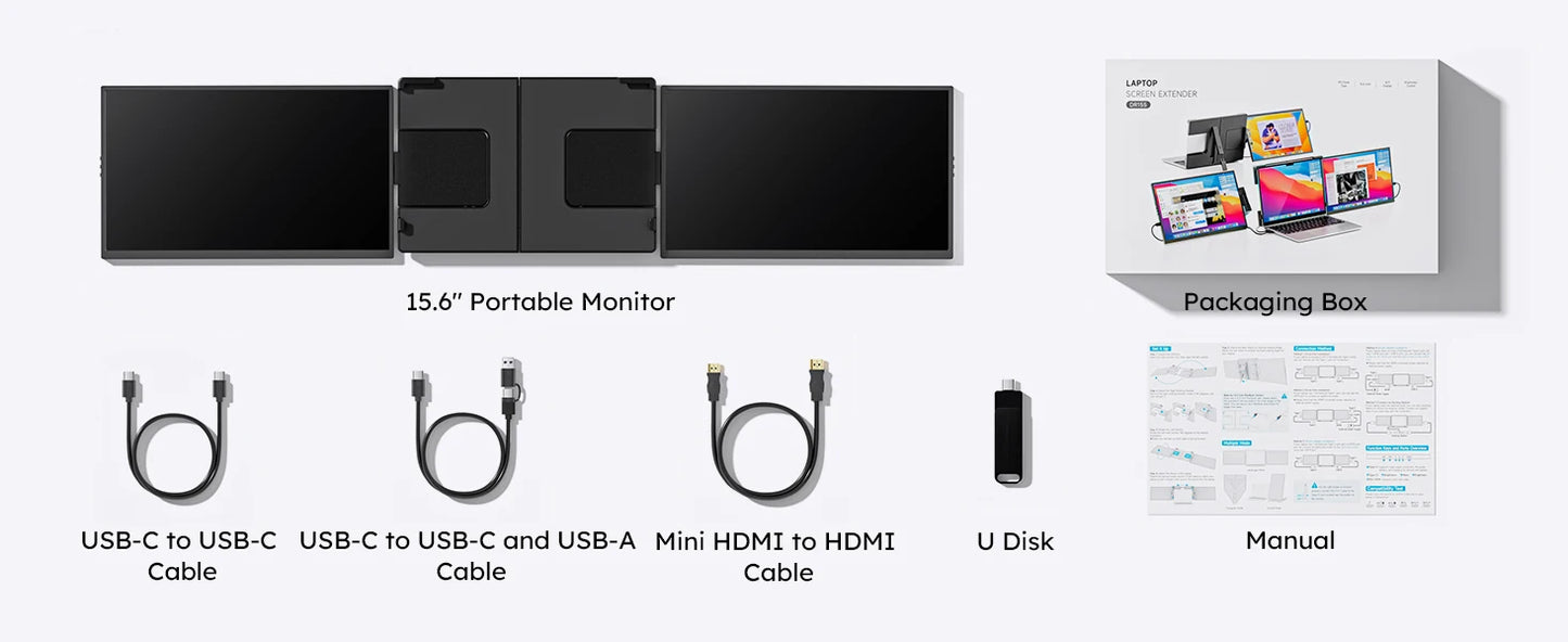 15.6inch Triple Screen Extender For Laptops 1080P FHD IPS Portable Dual External Monitors For Macbook Windows Extension 13-17"