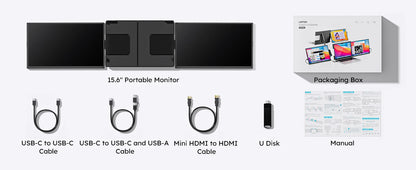 15.6inch Triple Screen Extender For Laptops 1080P FHD IPS Portable Dual External Monitors For Macbook Windows Extension 13-17"