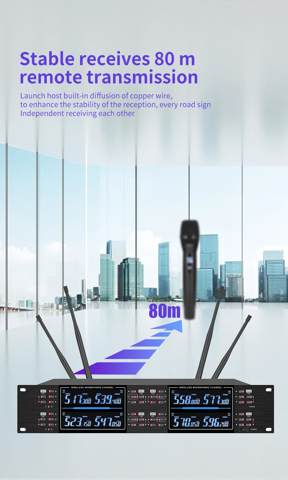 Professional wireless microphone high-frequency, handheld karaoke lavalier microphone, 8-channel stage performance