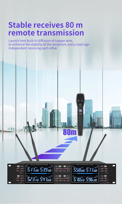 Professional wireless microphone high-frequency, handheld karaoke lavalier microphone, 8-channel stage performance