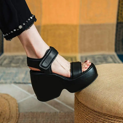 Krazing Pot 2026 Comfort Sheepskin Superstar High Thick Bottom Summer Shoes Casual Slingback Luxury Brand Platform Women Sandals