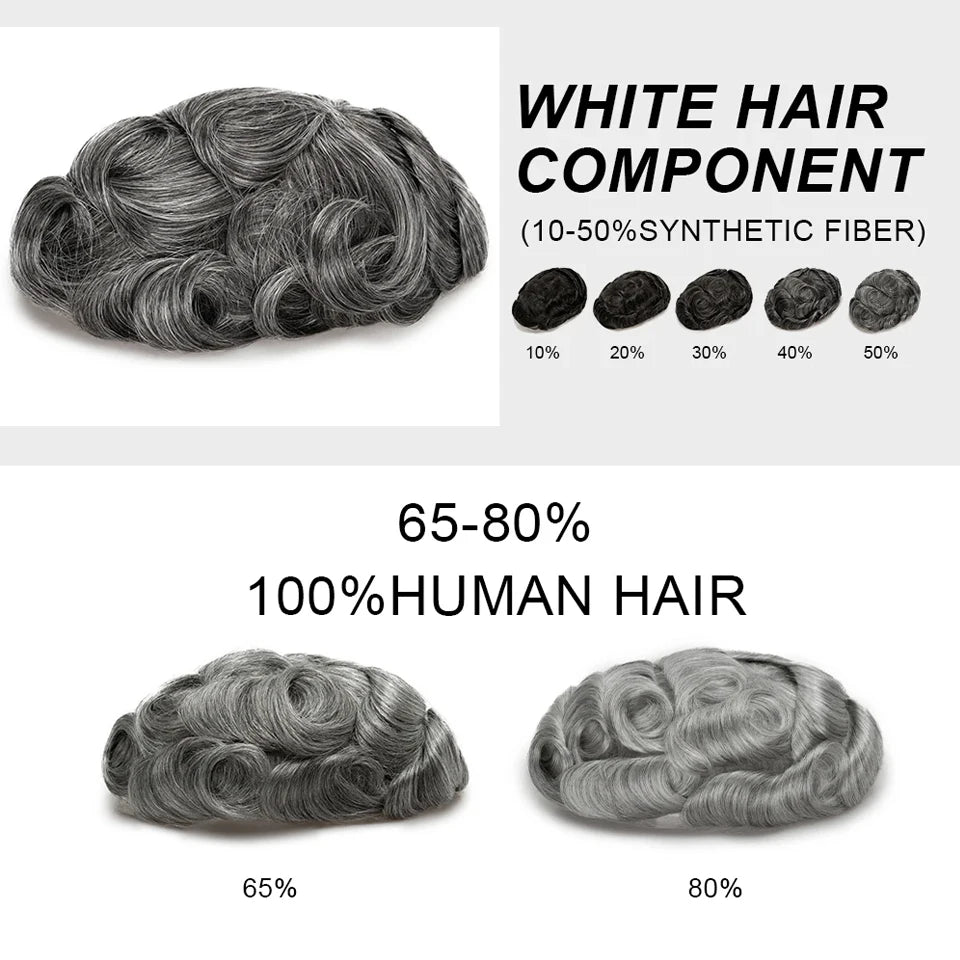 Full Head Wig For Men 6" Natural Straight Fine Mono With Pu Cap Men Wig 1/2" French Lace in Front Indian Human Hair Wig For Men