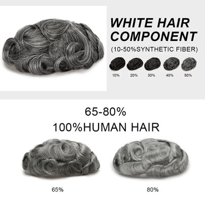 Full Head Wig For Men 6" Natural Straight Fine Mono With Pu Cap Men Wig 1/2" French Lace in Front Indian Human Hair Wig For Men