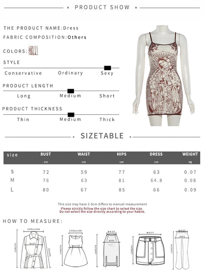 Whatiwear Chic Dress Women Elasticity Art Print Low-Neck See Through Skinny Sexy Midnight Summer New Trend Hottie Mini Bodycon