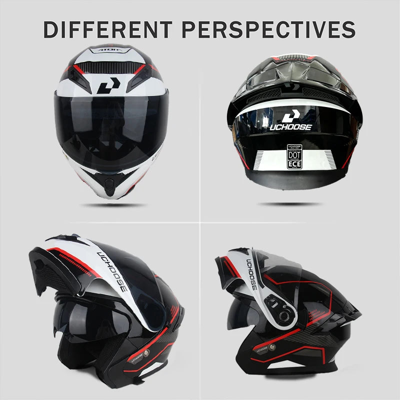 Uchoose DOT Modular helmet Full Face Helmets Crash Motorbike Protective Gear unisex Flip Up Helmet Motorcycle Double Sun Visor