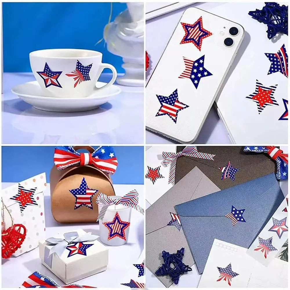 Patriotic Label Star American Flag Stickers, 500 Pcs 1.5-inch, 4th of July & Memorial Day