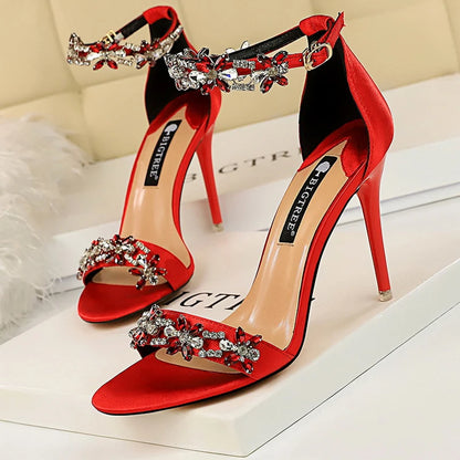 BIGTREE Shoes Open Toe Rhinestones Sandals Women 2025 New Designer Sexy High Heels Sandals Female Shoes Summer Heeled Sandals