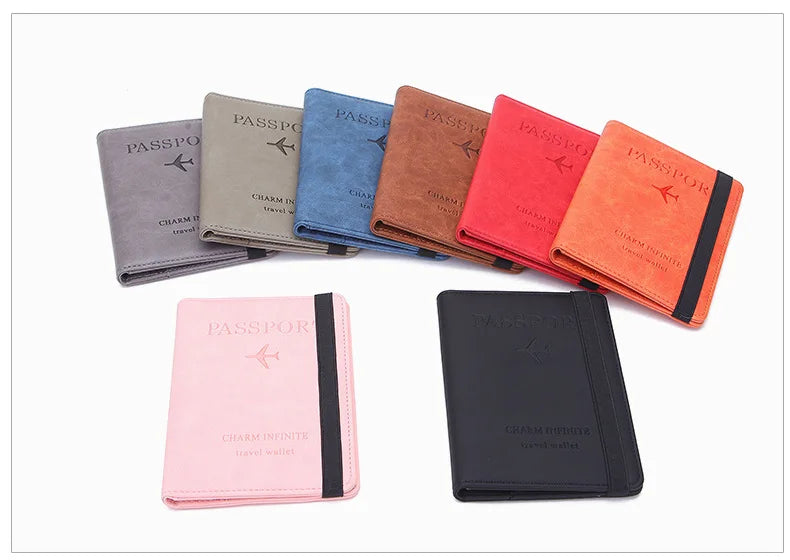 Women Men Travel Passport Holder Cover Case RFID PU Leather Credit ID Card Holder Case Ticket Protective Wallet