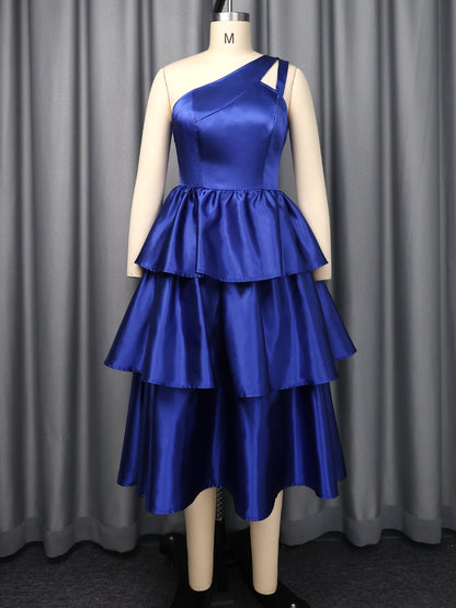 Women Elegant Shiny One Shoulder Ruffle Layered Christmas Party Dresses Date Out Birthday Wedding Guest Event Occasion Gowns New