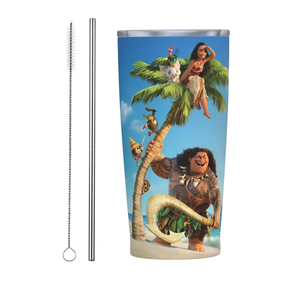 Moana and Pua Cartoon Movie Insulated Tumbler with Straws Stainless Steel Coffee Mugs Double Wall Car Bottle Cups 20oz