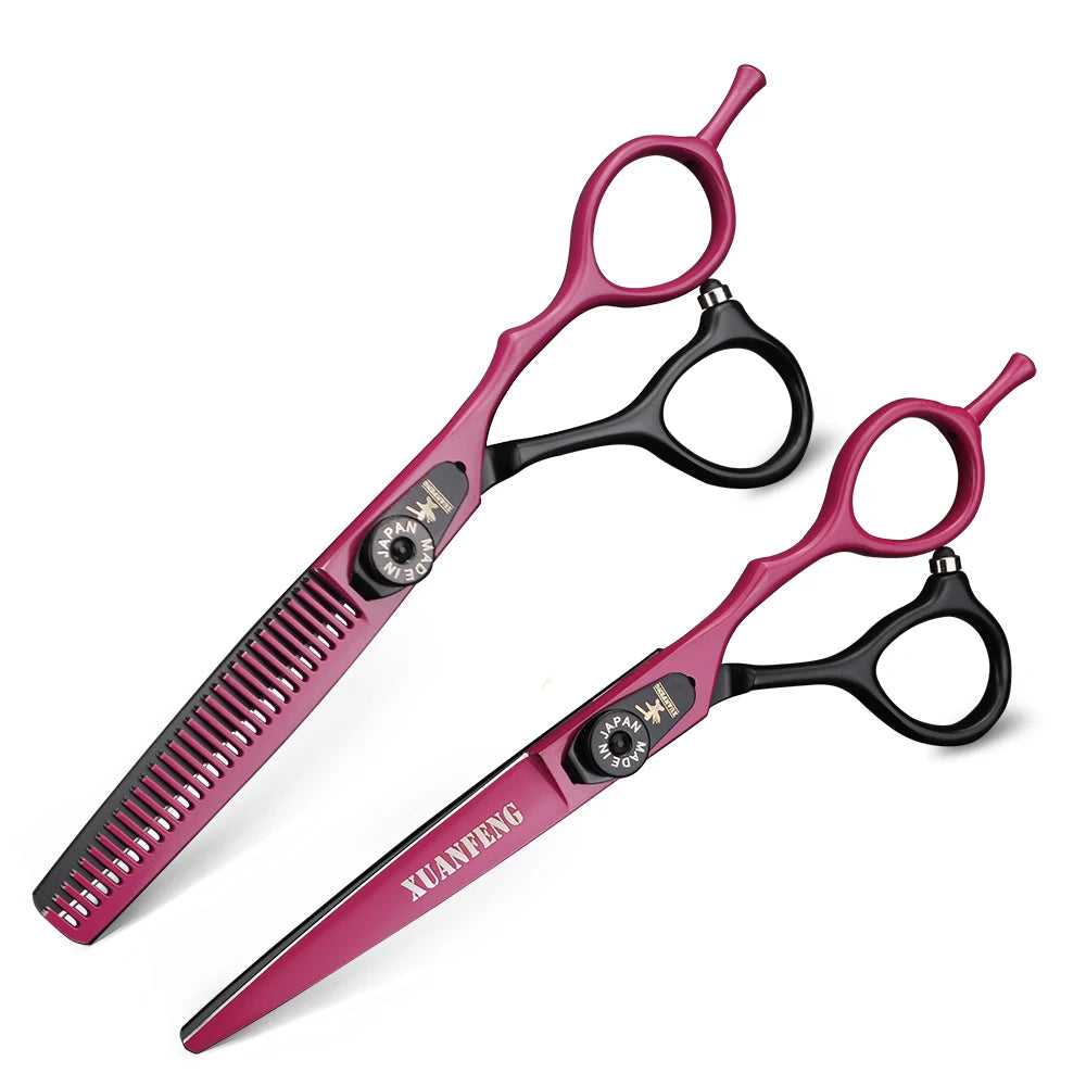 Spring clip screw double color hair scissors 6 inch 9cr18 steel barber cutting scissors and thinning scissors