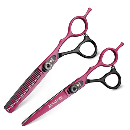 Spring clip screw double color hair scissors 6 inch 9cr18 steel barber cutting scissors and thinning scissors