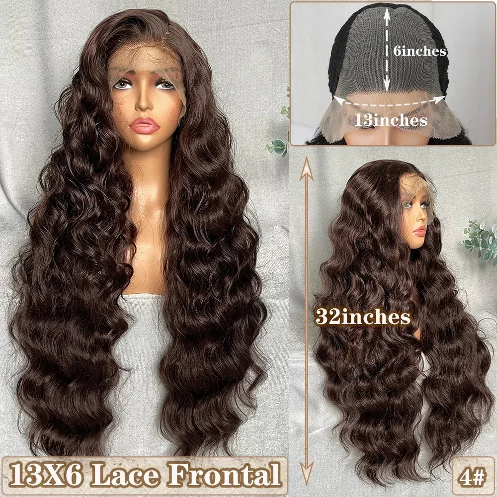 X-TRESS Synthetic Lace Front Hair Wigs for Women 32inch Long Loose Wave Black Color 13X6 Lace Frontal Wig with Natural Baby Hair
